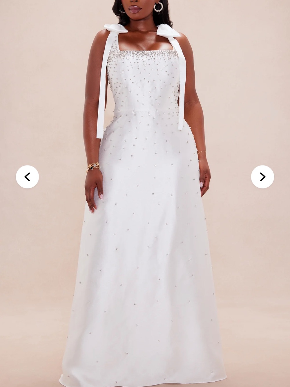 Elegant White Beaded A-Line Wedding Dress with Bow Shoulder Straps